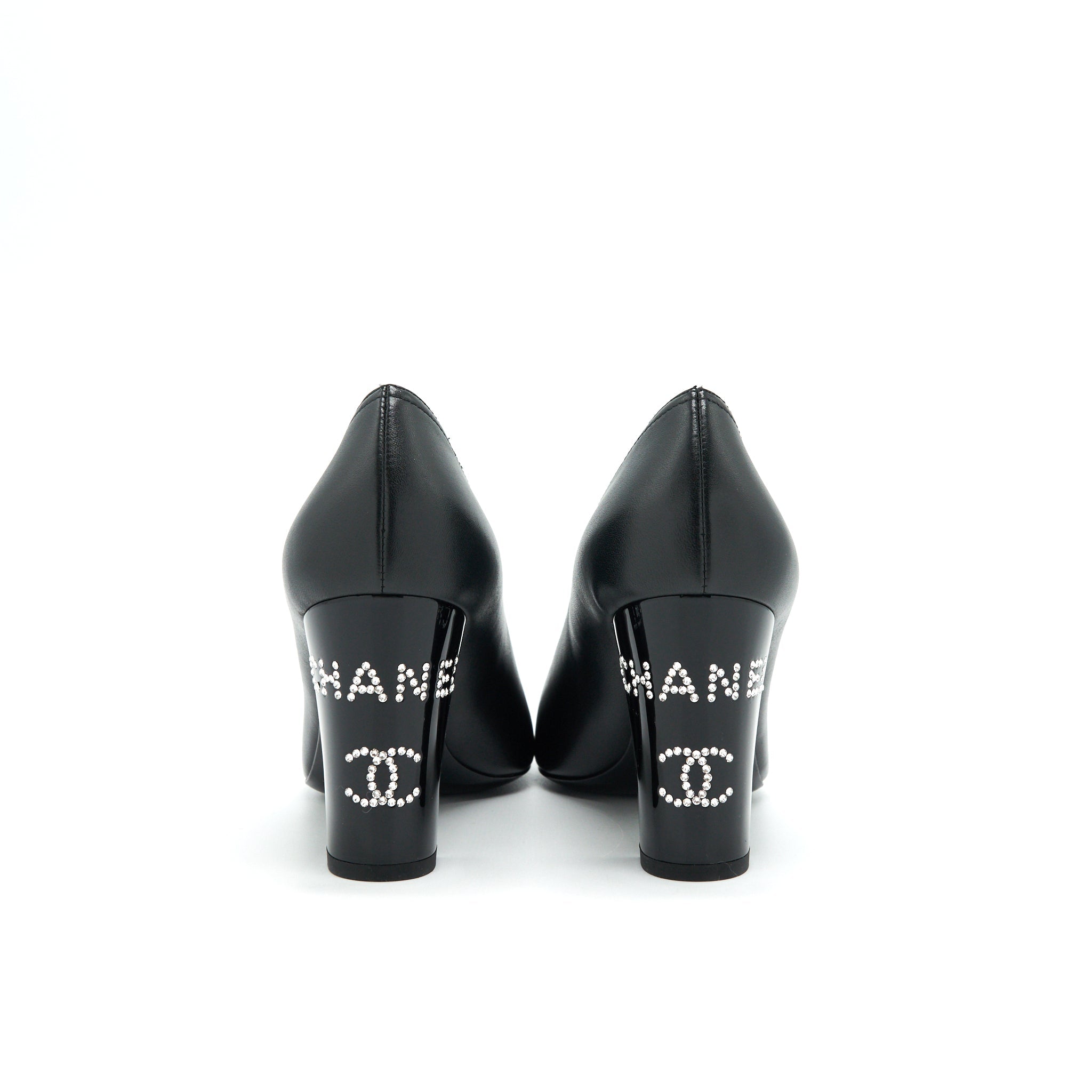 chanel-size38-pump-shoes-black-with-letter-on-heel