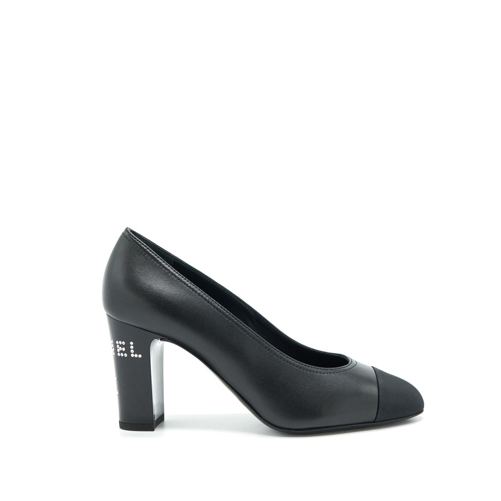 chanel-size38-pump-shoes-black-with-letter-on-heel