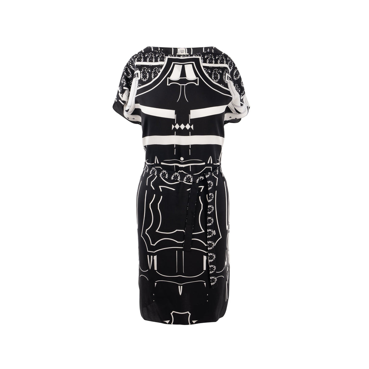 hermes-size-34-silk-dress-tunique-belted-black-white-1