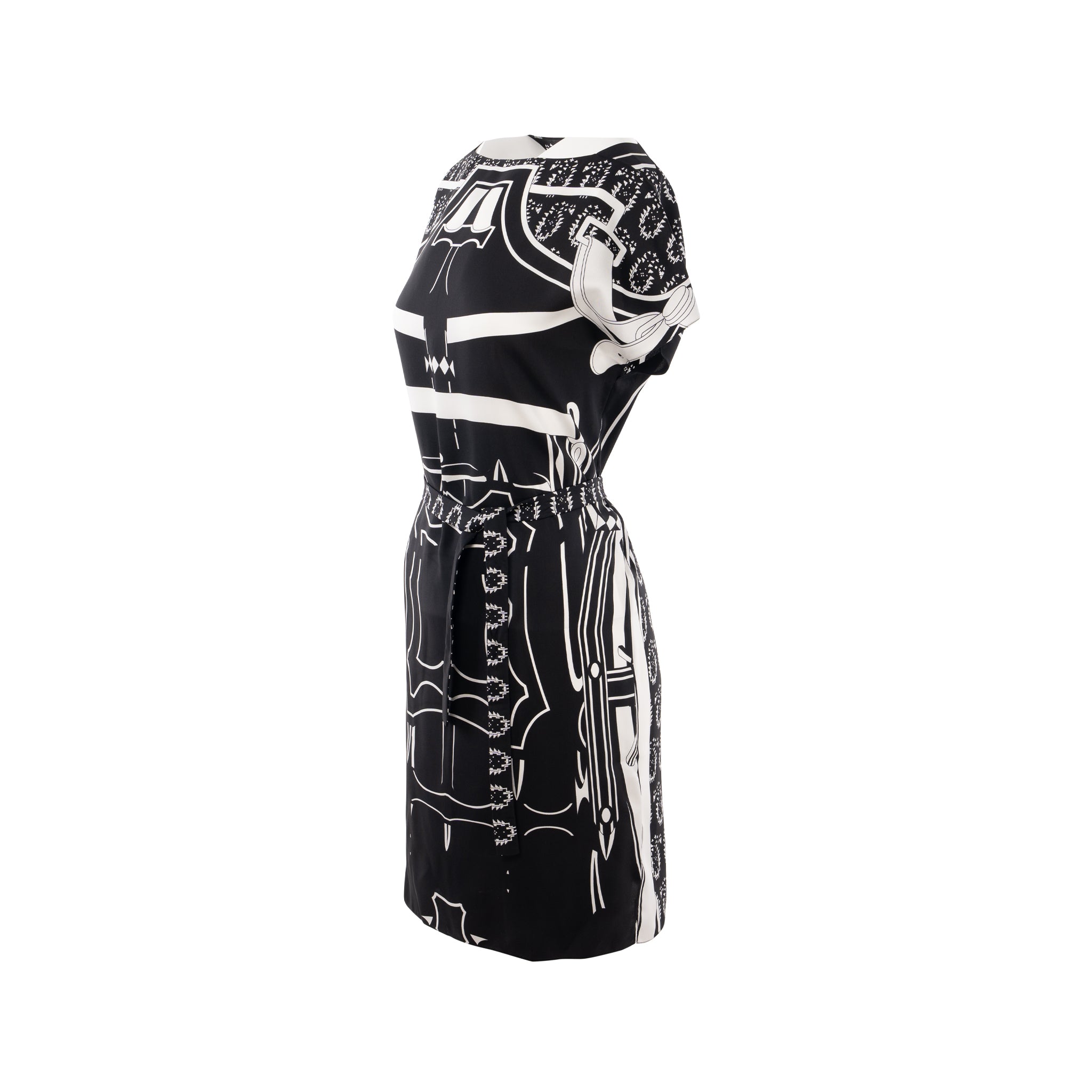 hermes-size-34-silk-dress-tunique-belted-black-white-1