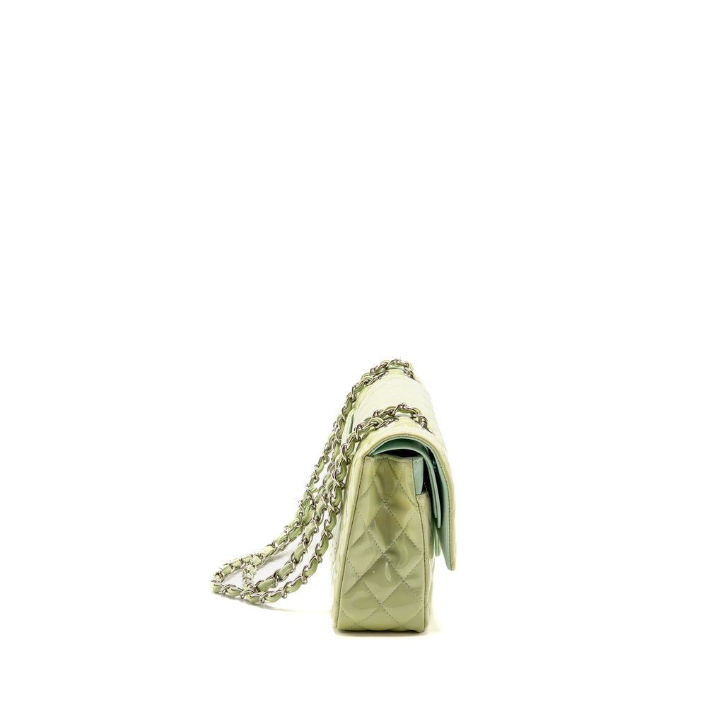 chanel-medium-classic-double-flap-bag-patent-leather-light-green-shw
