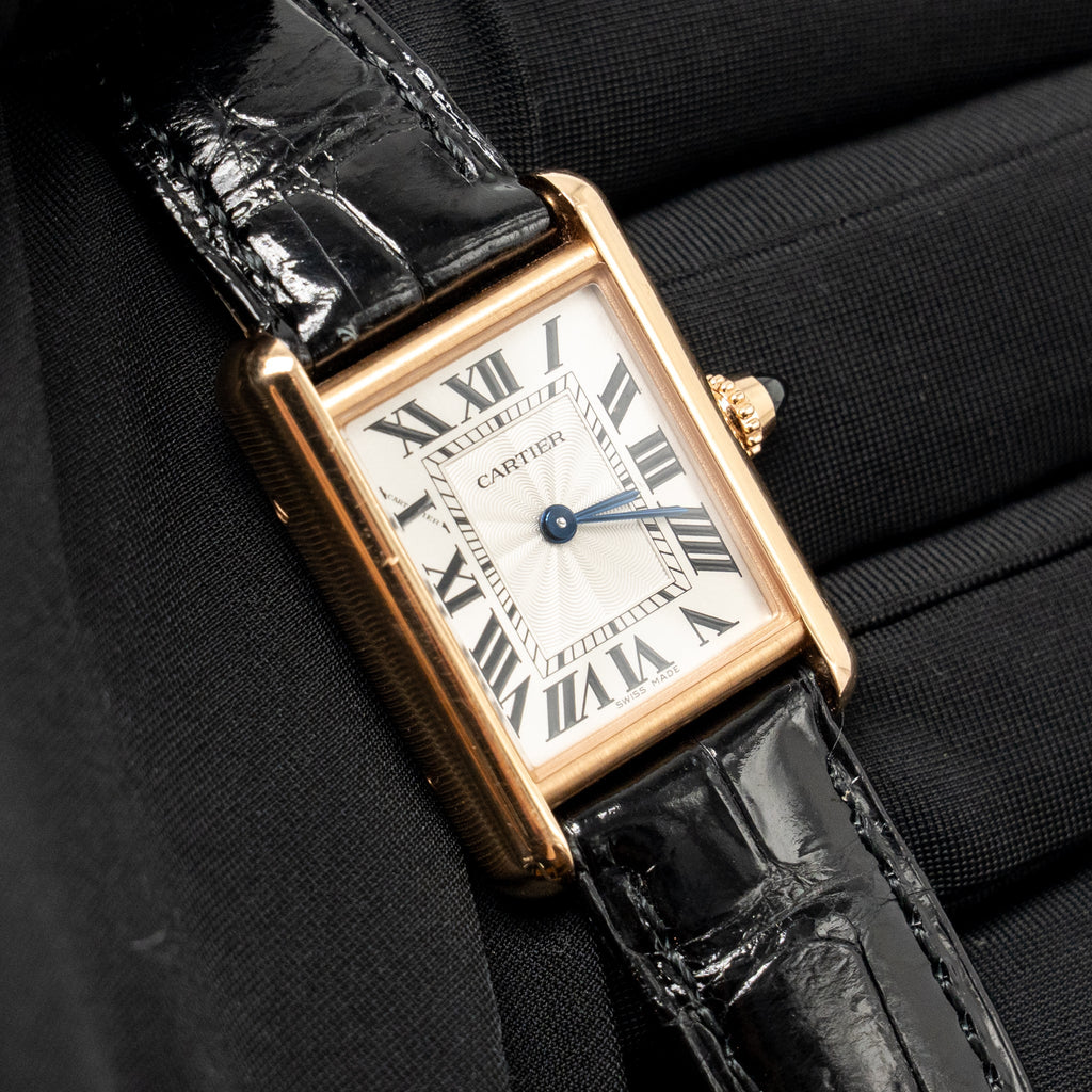 cartier-tank-louis-cartier-watch-small-model-rose-gold-case-silvered-beaded-dial-shiny-black-and-brown-alligator-straps-model-wgta0010