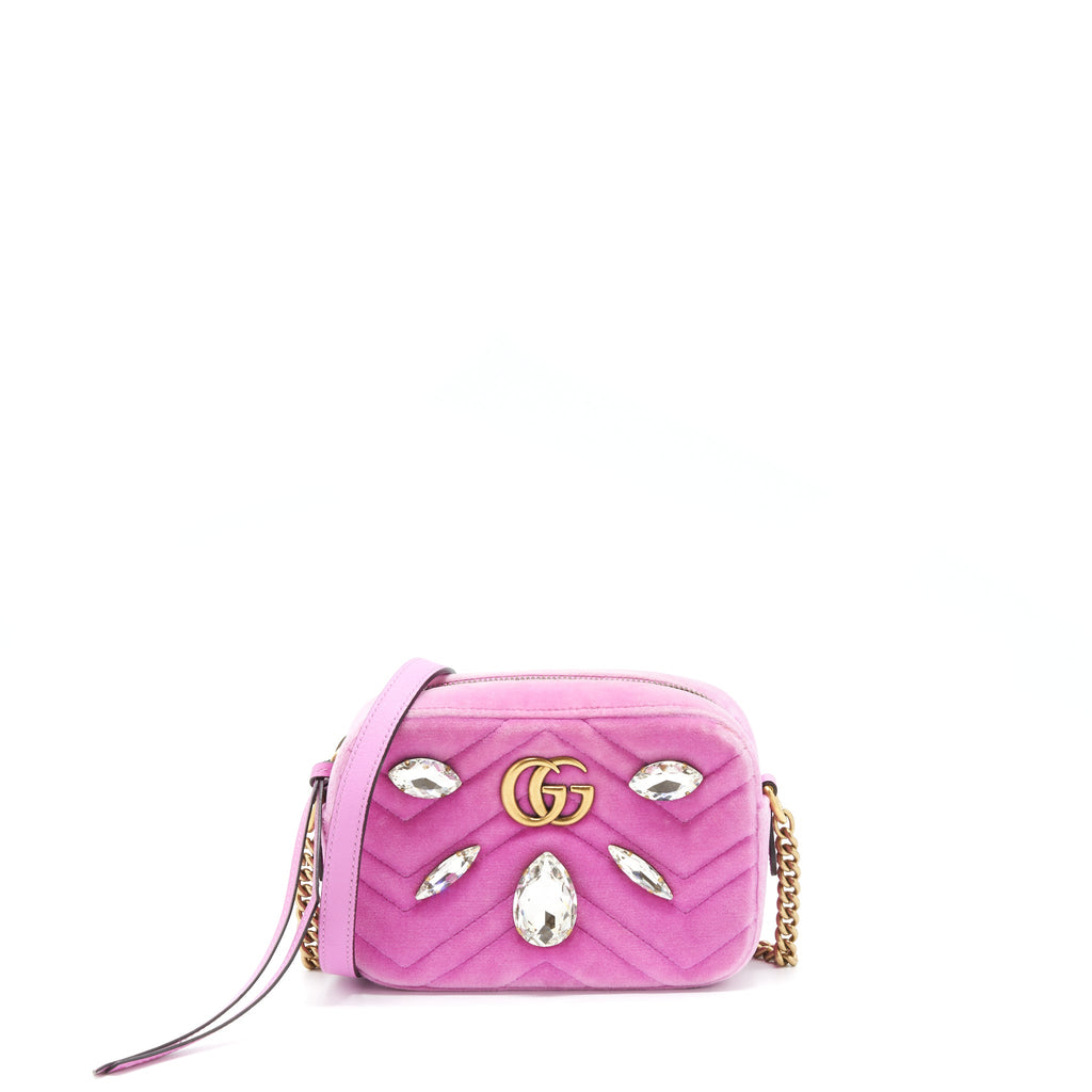 gucci-gg-marmont-camera-bag-velvet-pink-with-crystal-ghw