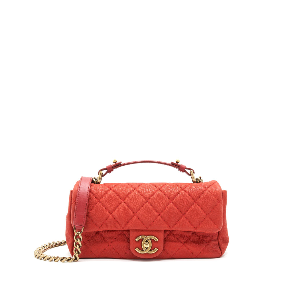 chane-grained-calfskin-top-handle-rectangular-flap-bag-red-ghw