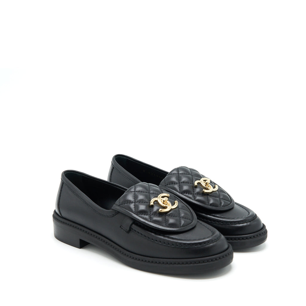 chanel-size-37-22s-quilted-cc-logo-loafer-black-lghw
