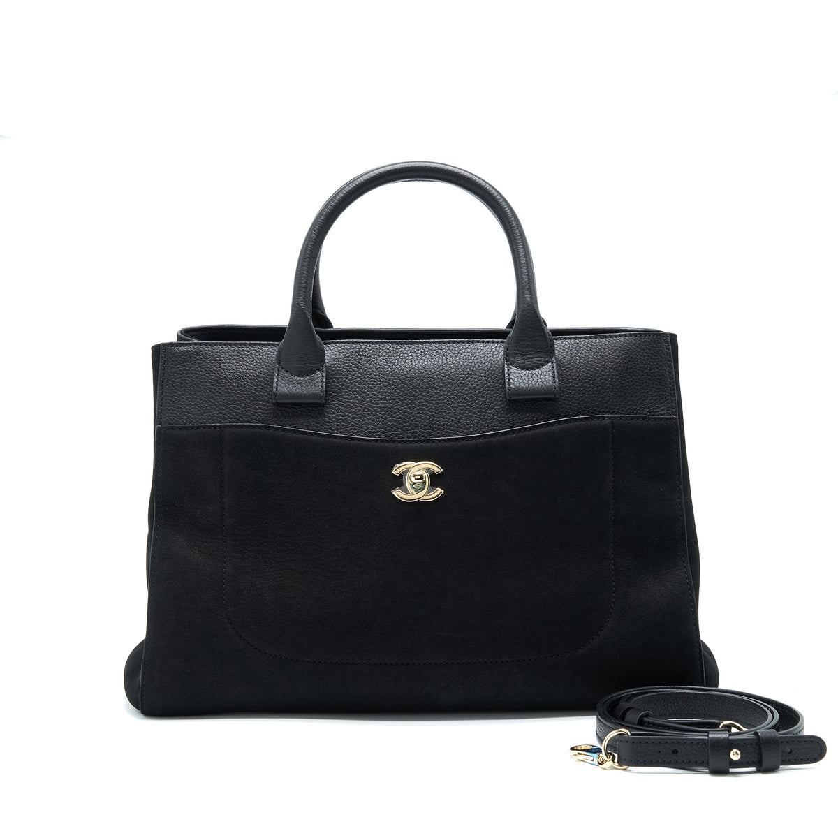 chanel-suede-leather-tote-bag-black-lghw