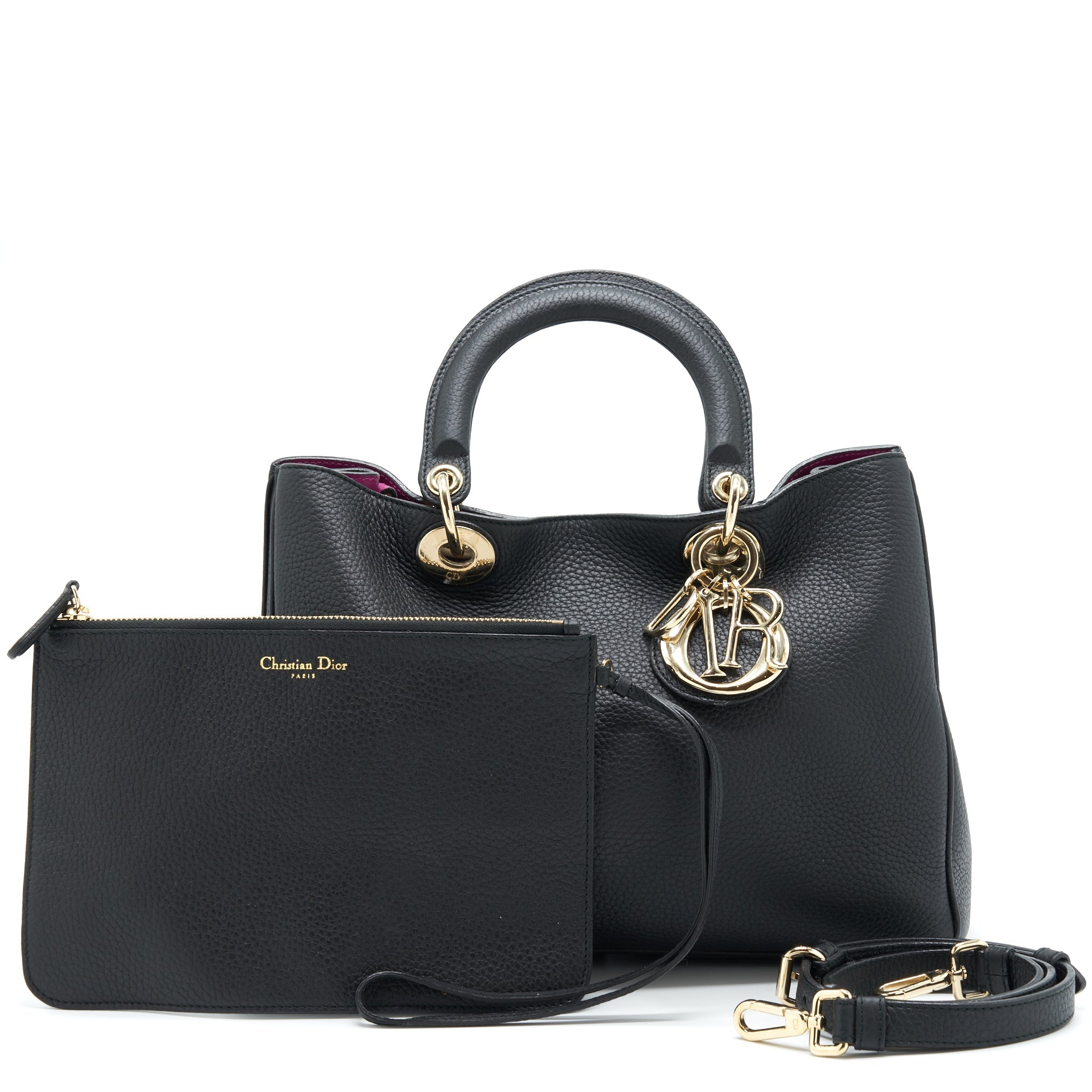 dior-diorissimo-grained-leather-black-fushia-ghw