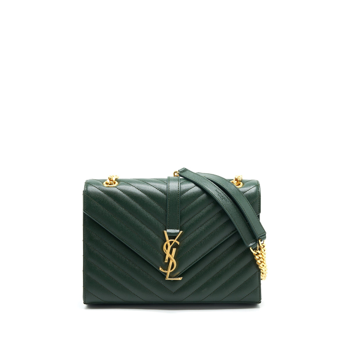 saint-laurent-chevron-monogram-flap-bag-dark-green-ghw
