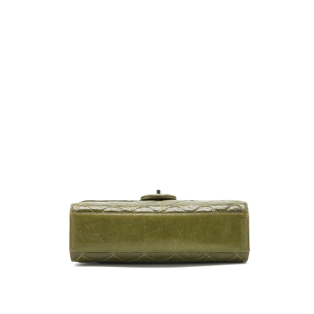 chanel-quilted-grained-calfskin-flap-bag-olive-green-ruthenium-hardware