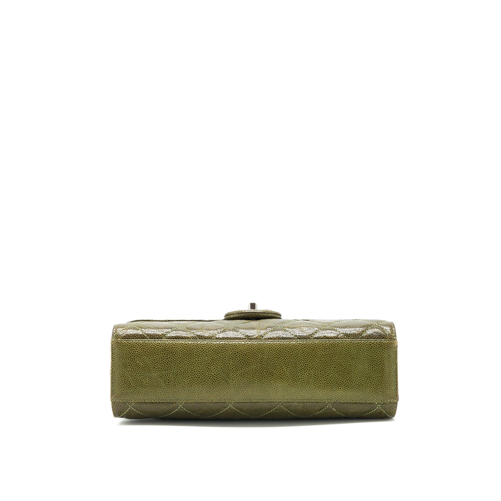chanel-quilted-grained-calfskin-flap-bag-olive-green-ruthenium-hardware