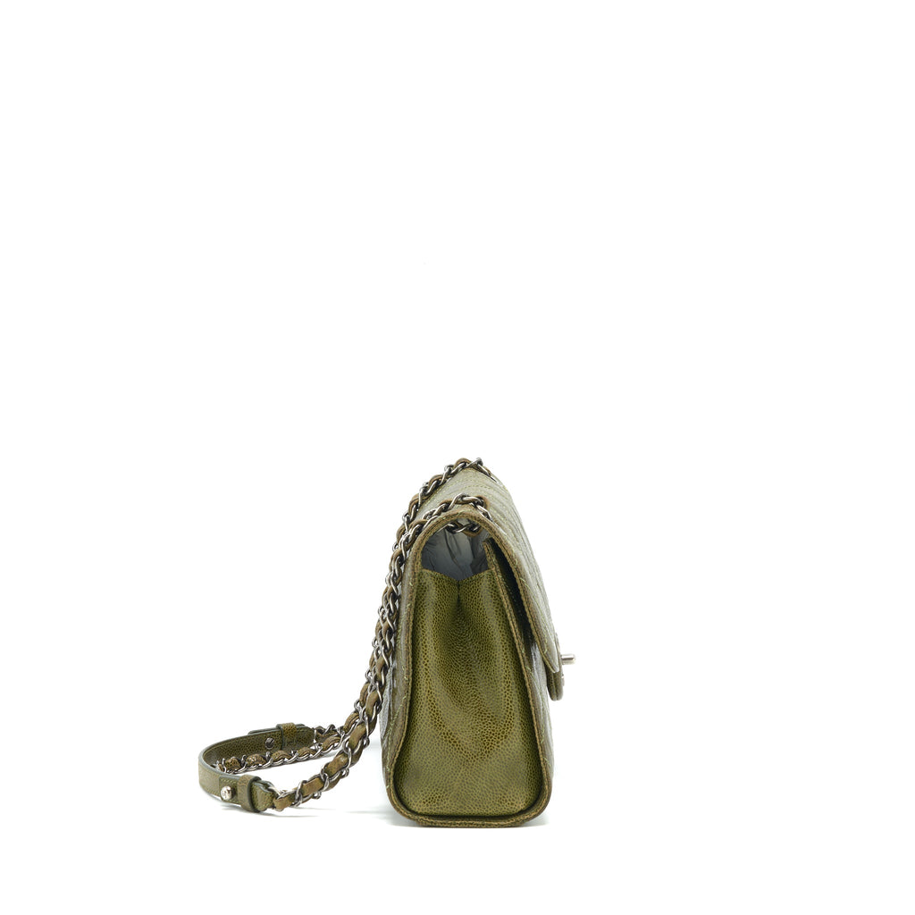 chanel-quilted-grained-calfskin-flap-bag-olive-green-ruthenium-hardware