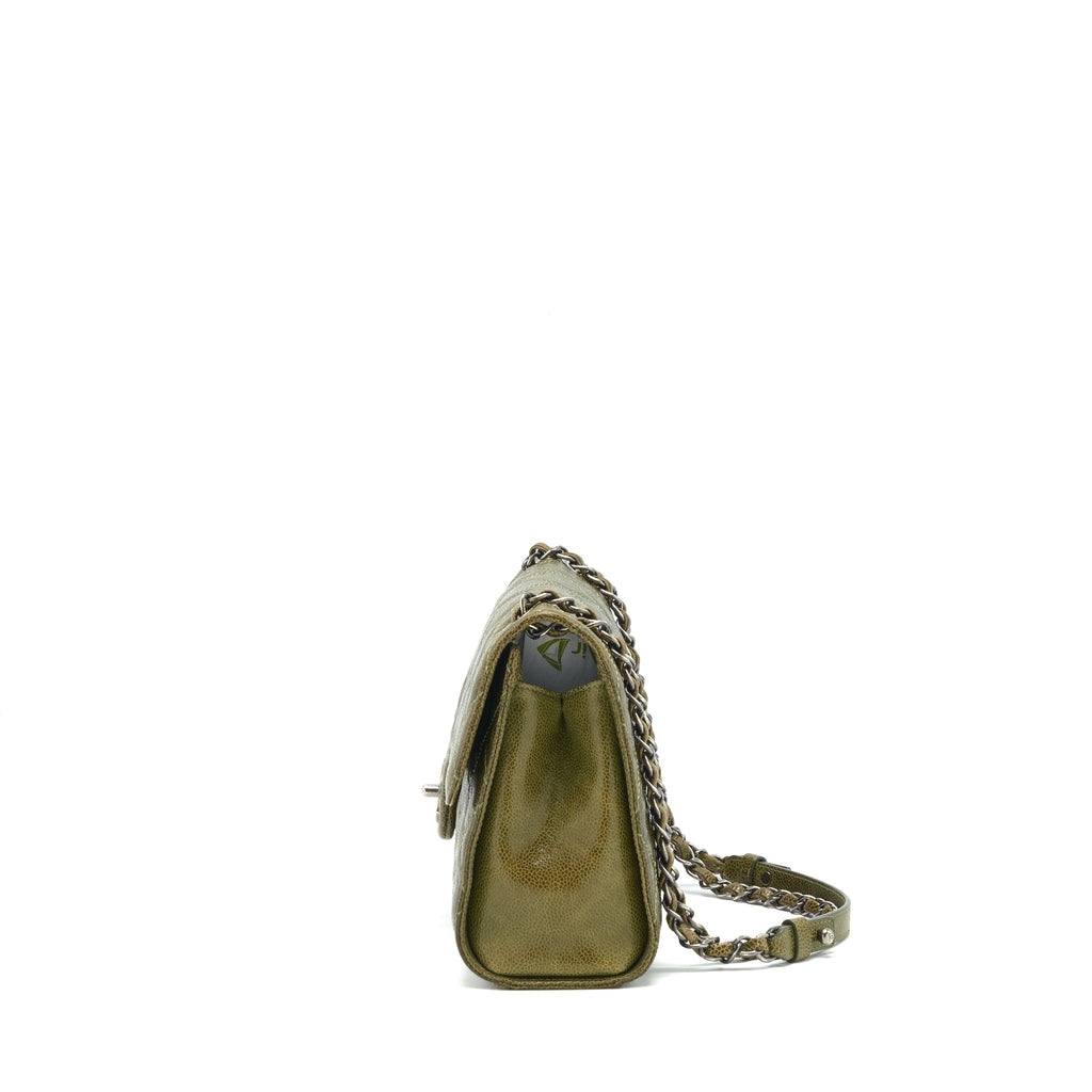 chanel-quilted-grained-calfskin-flap-bag-olive-green-ruthenium-hardware