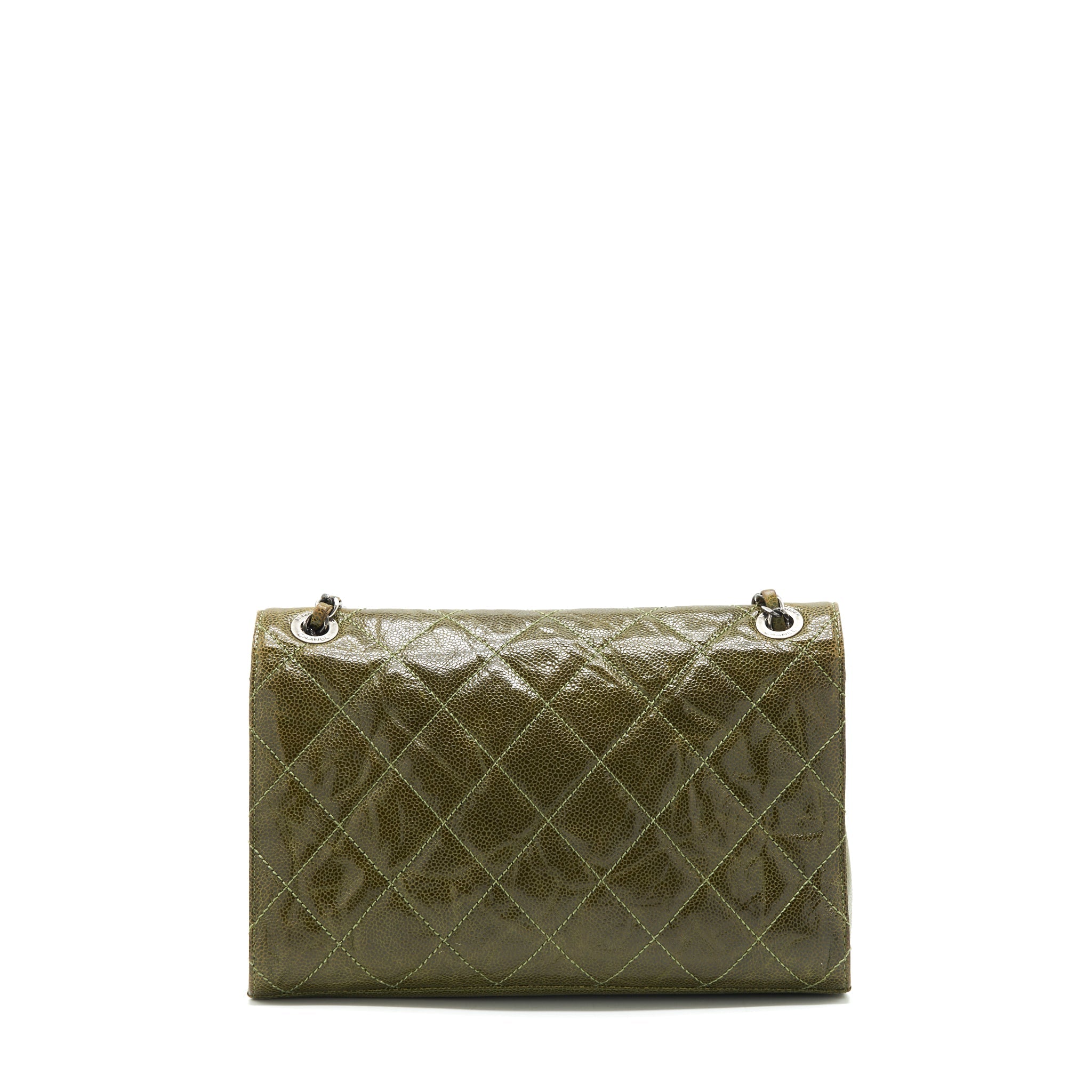 chanel-quilted-grained-calfskin-flap-bag-olive-green-ruthenium-hardware