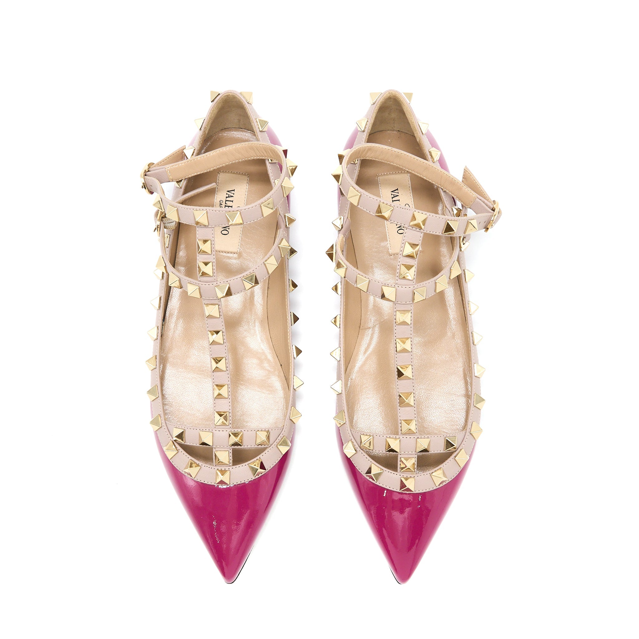 valentino-size-38-5-garavani-rockstud-ballet-flat-caged-patent-pink-lghw