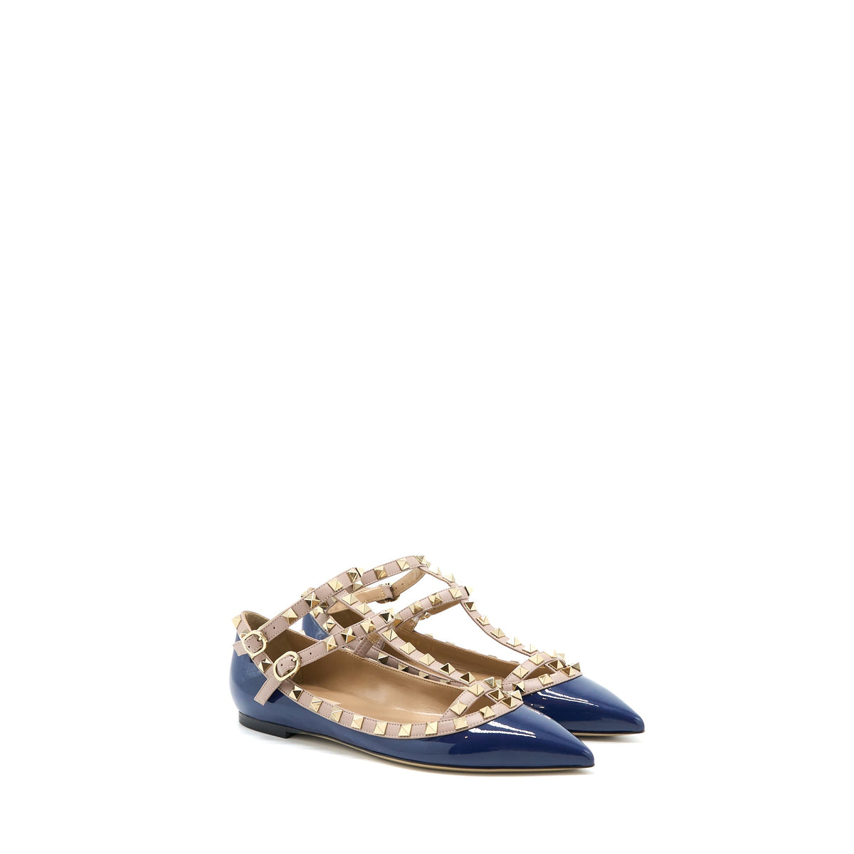 valentino-size-38-garavani-rockstud-ballet-flat-caged-patent-navy-lghw