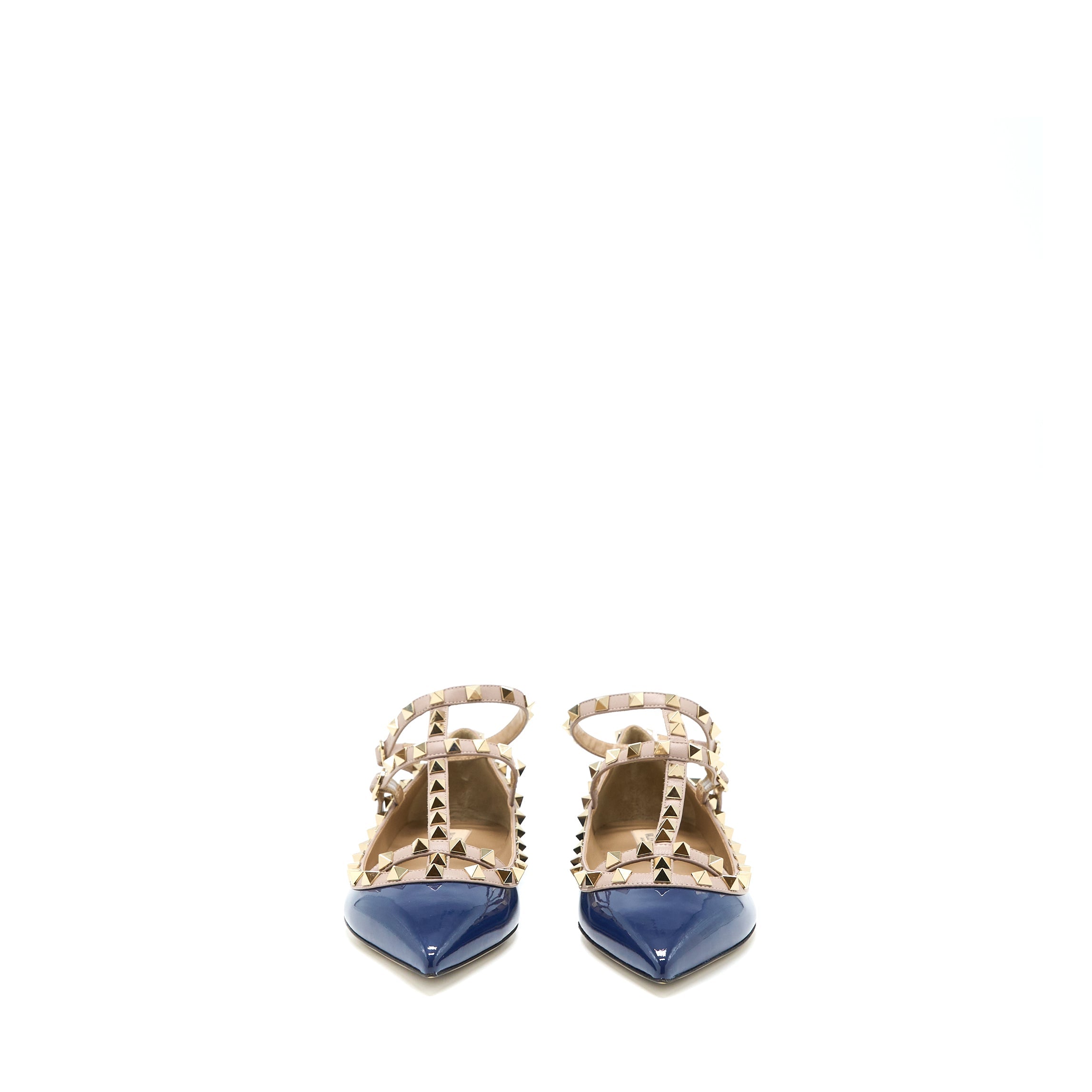valentino-size-38-garavani-rockstud-ballet-flat-caged-patent-navy-lghw