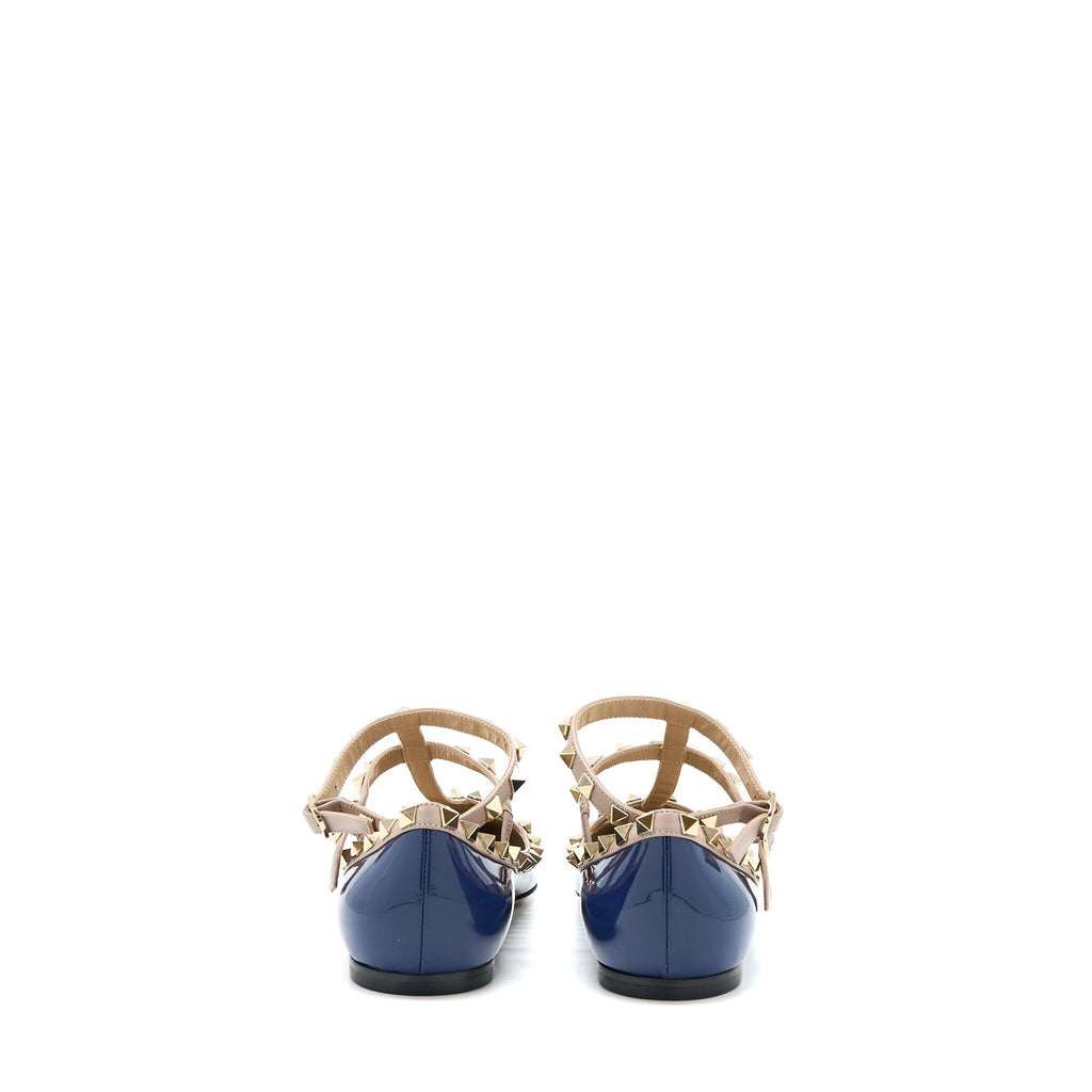valentino-size-38-garavani-rockstud-ballet-flat-caged-patent-navy-lghw