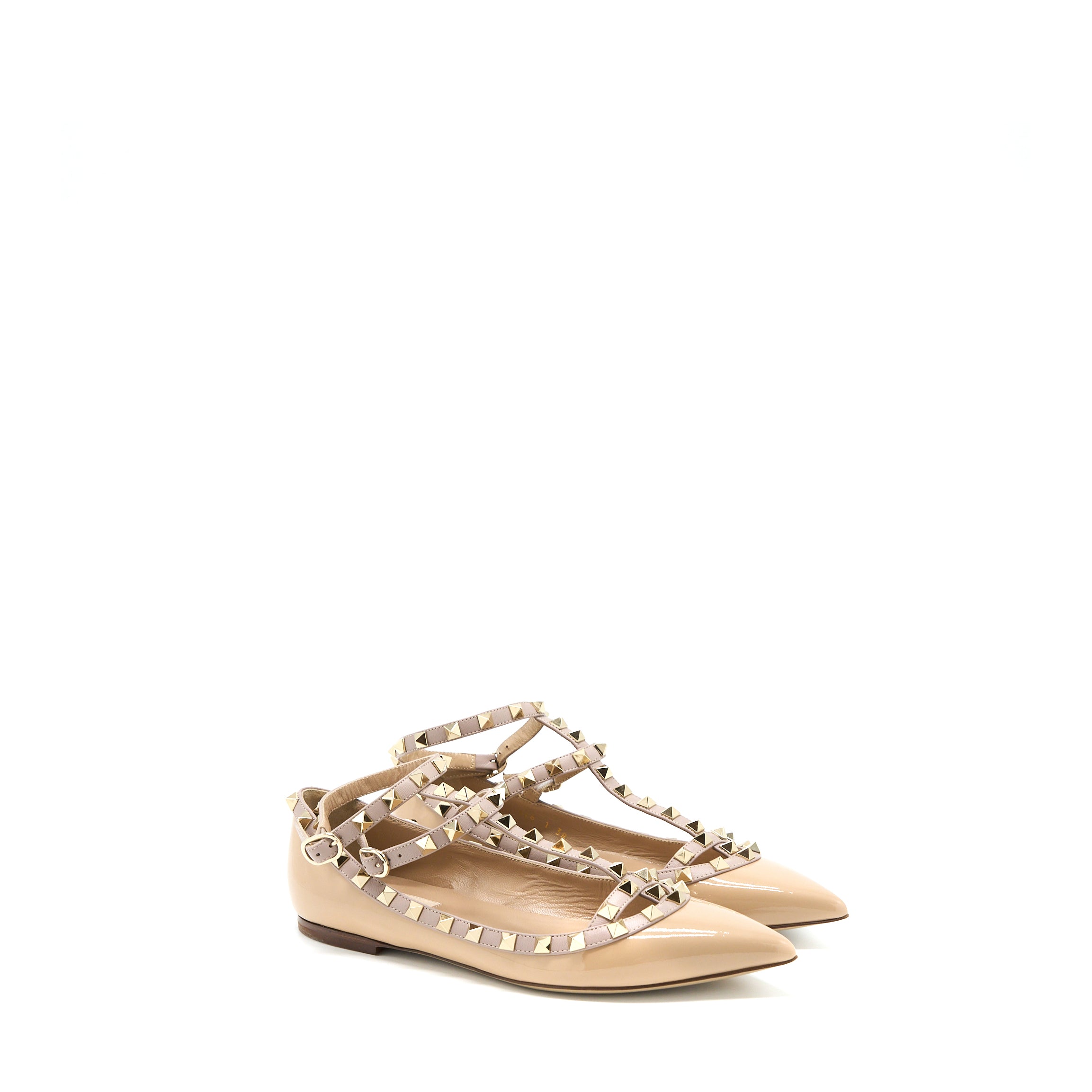 valentino-size-38-garavani-rockstud-ballet-flat-caged-patent-beige-lghw