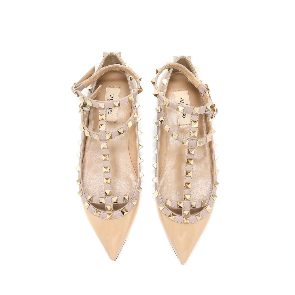 valentino-size-38-garavani-rockstud-ballet-flat-caged-patent-beige-lghw