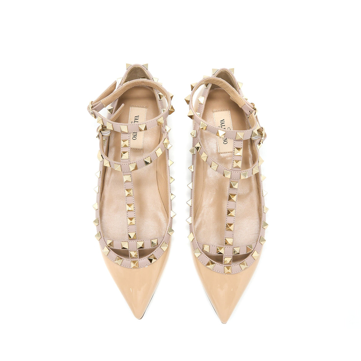 valentino-size-38-garavani-rockstud-ballet-flat-caged-patent-beige-lghw