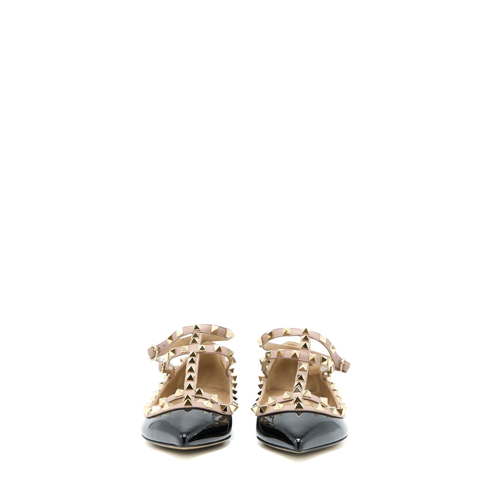 valentino-size-38-garavani-rockstud-ballet-flat-caged-patent-black-lghw
