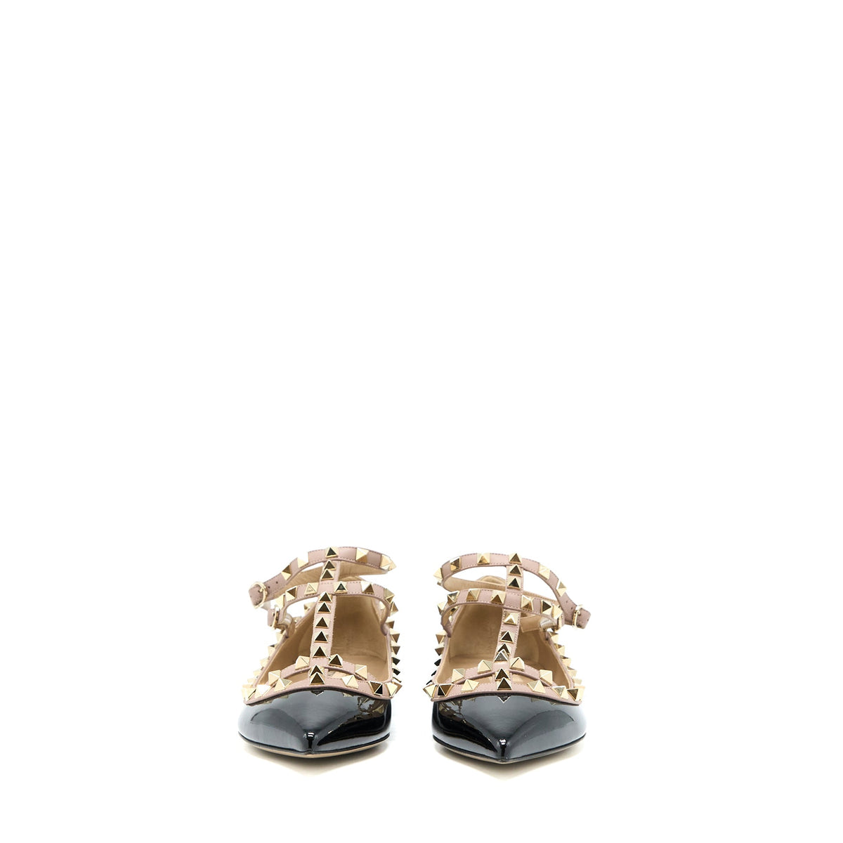 valentino-size-38-garavani-rockstud-ballet-flat-caged-patent-black-lghw