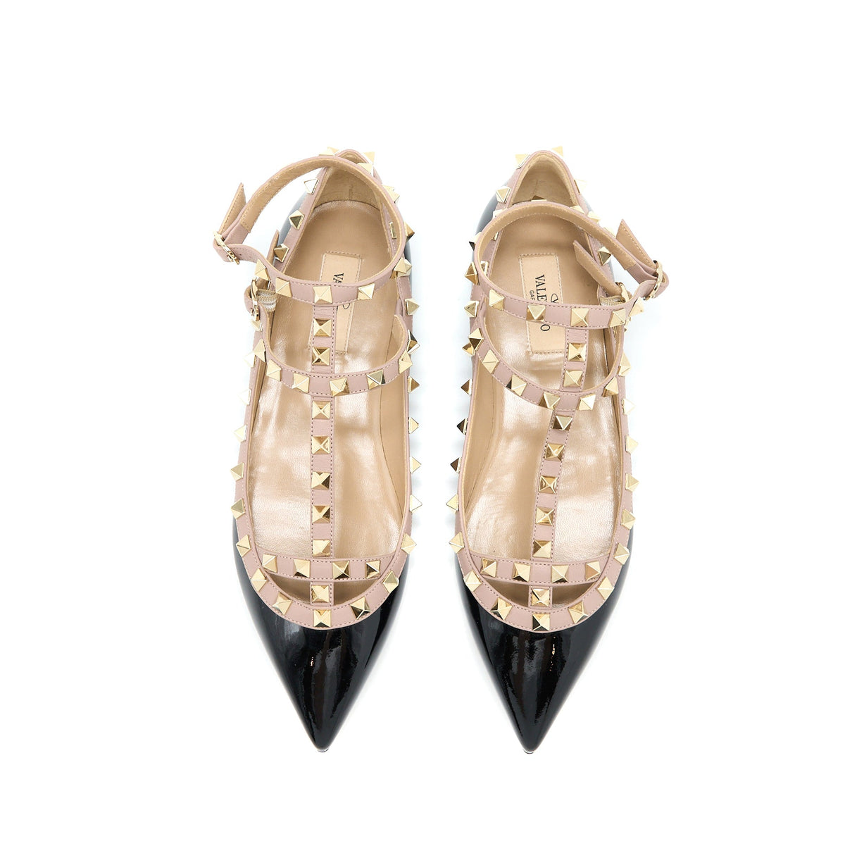 valentino-size-38-garavani-rockstud-ballet-flat-caged-patent-black-lghw