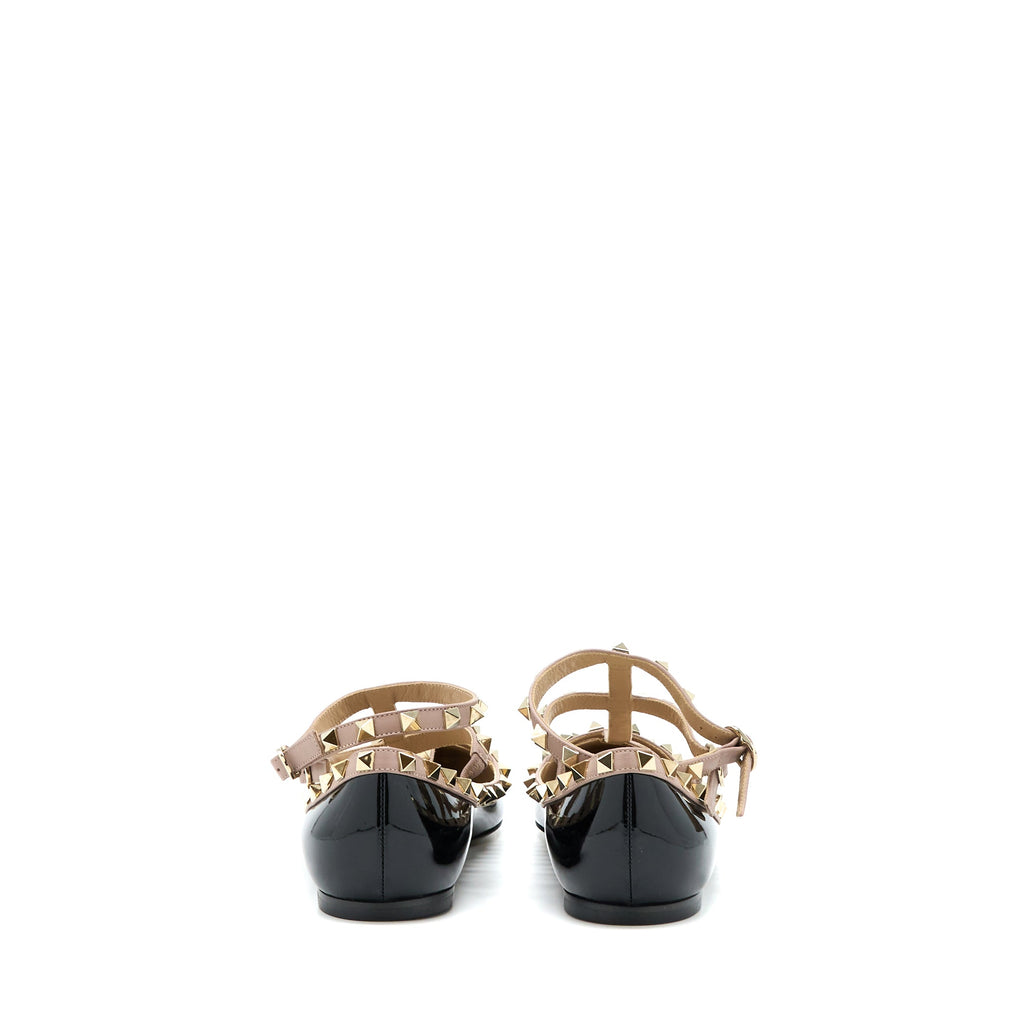 valentino-size-38-garavani-rockstud-ballet-flat-caged-patent-black-lghw