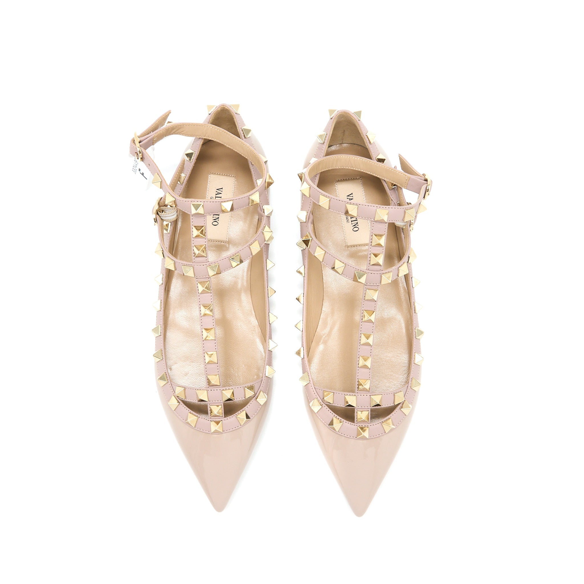 valentino-size-38-garavani-rockstud-ballet-flat-caged-patent-leather-light-pink-lghw