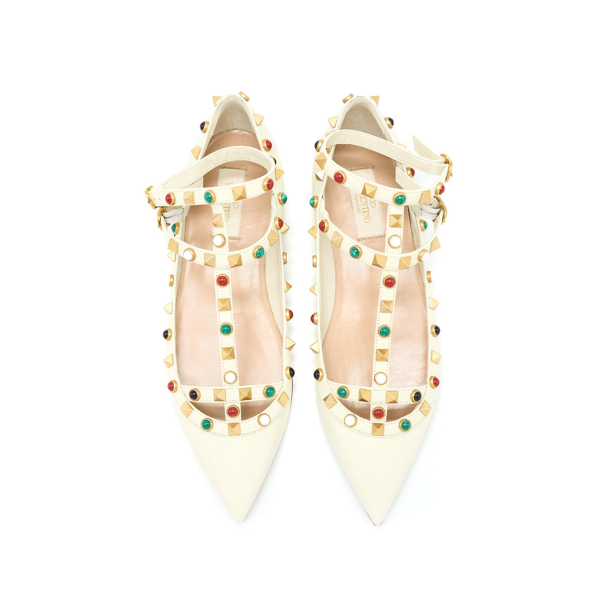 valentino-size-38-5-garavani-rockstud-ballet-flat-lambskin-white-ghw