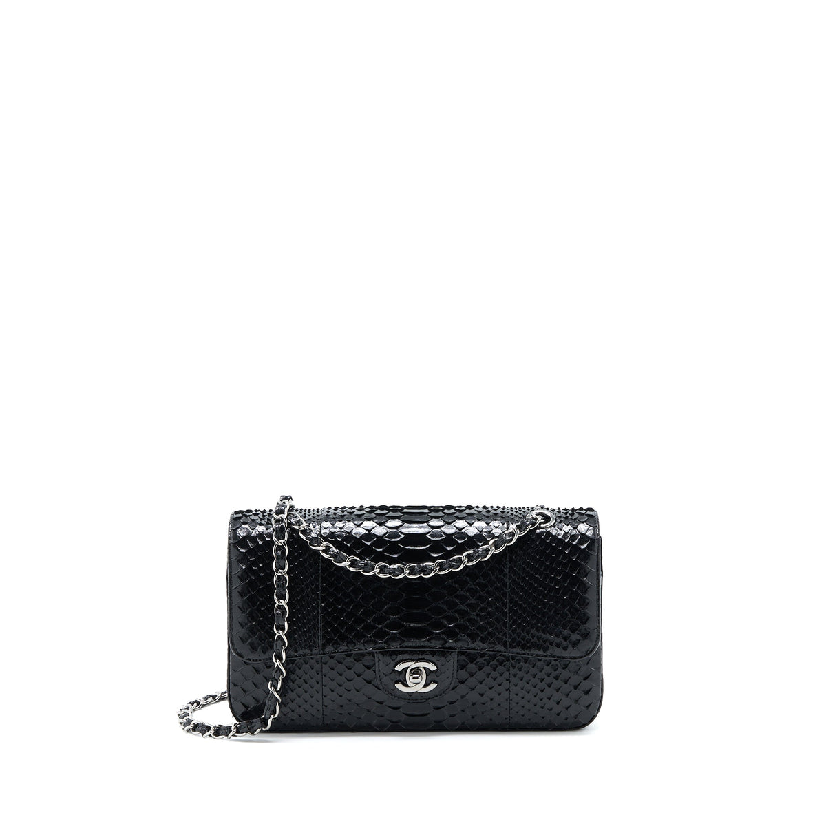 chanel-medium-classic-double-flap-bag-python-black-shw