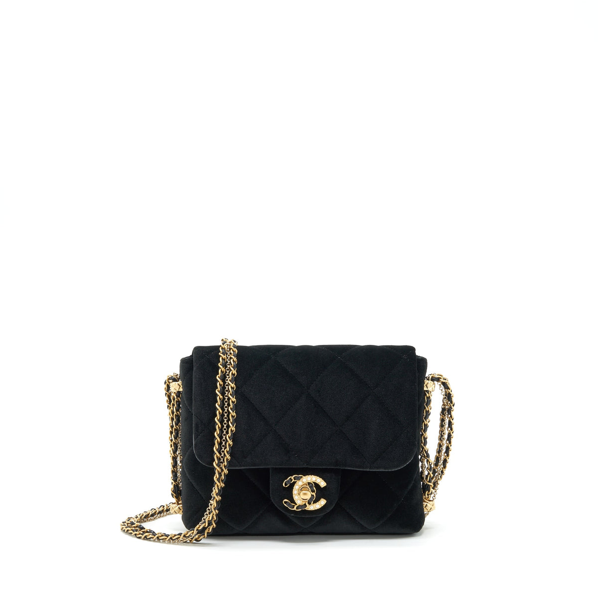 chanel-flap-bag-leather-chain-pearl-buckle-velvet-black-ghw