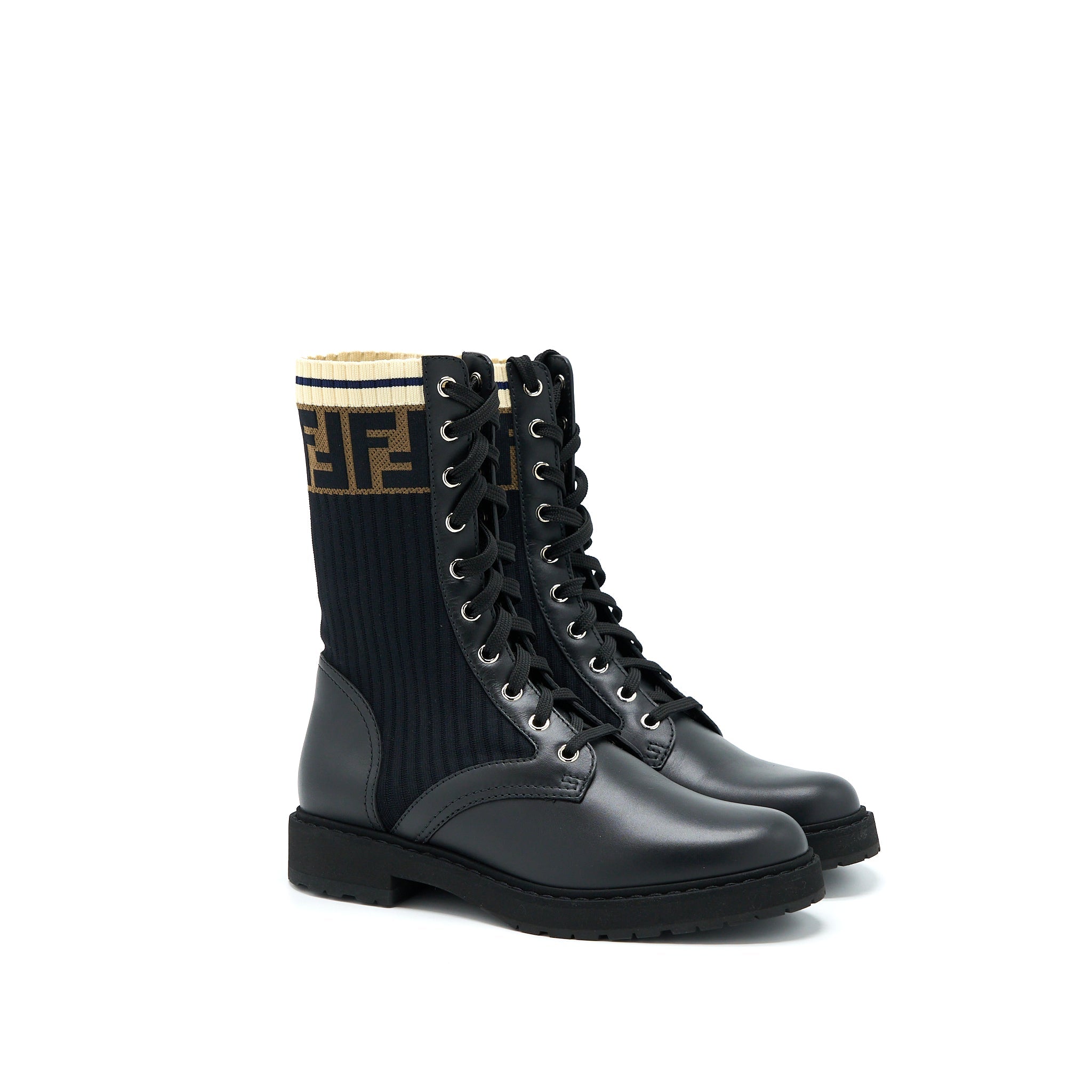 fendi-size-37-black-leather-biker-boots-with-stretch-fabric-shw