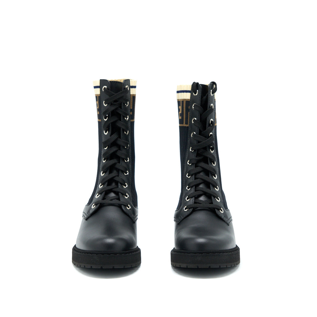 fendi-size-37-black-leather-biker-boots-with-stretch-fabric-shw