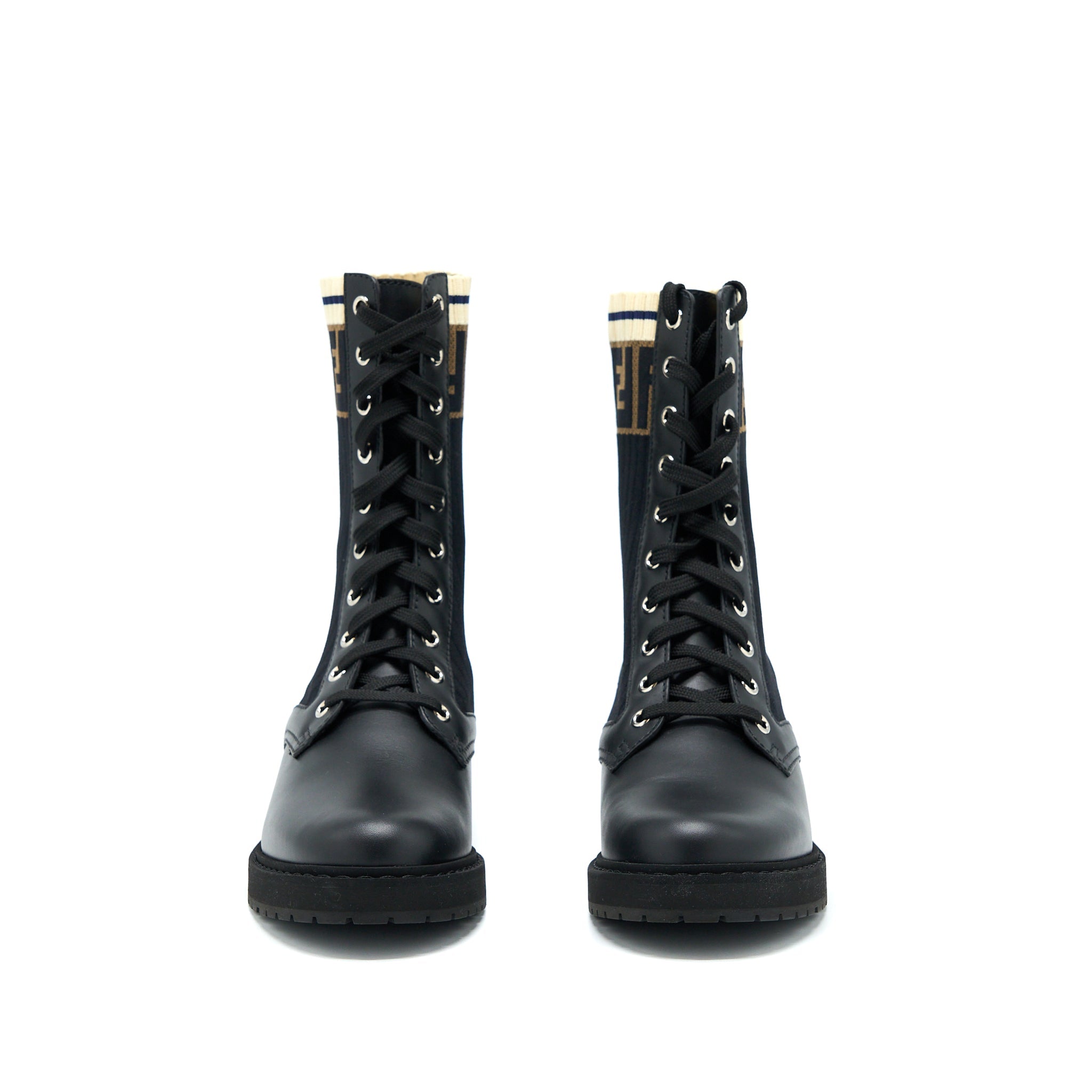 fendi-size-37-black-leather-biker-boots-with-stretch-fabric-shw