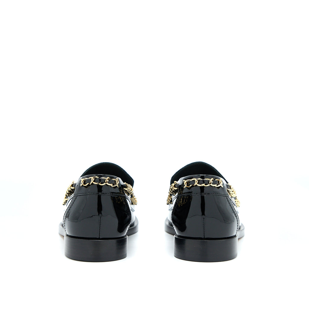 chanel-size-38-cc-logo-flats-chain-loafers-patent-black
