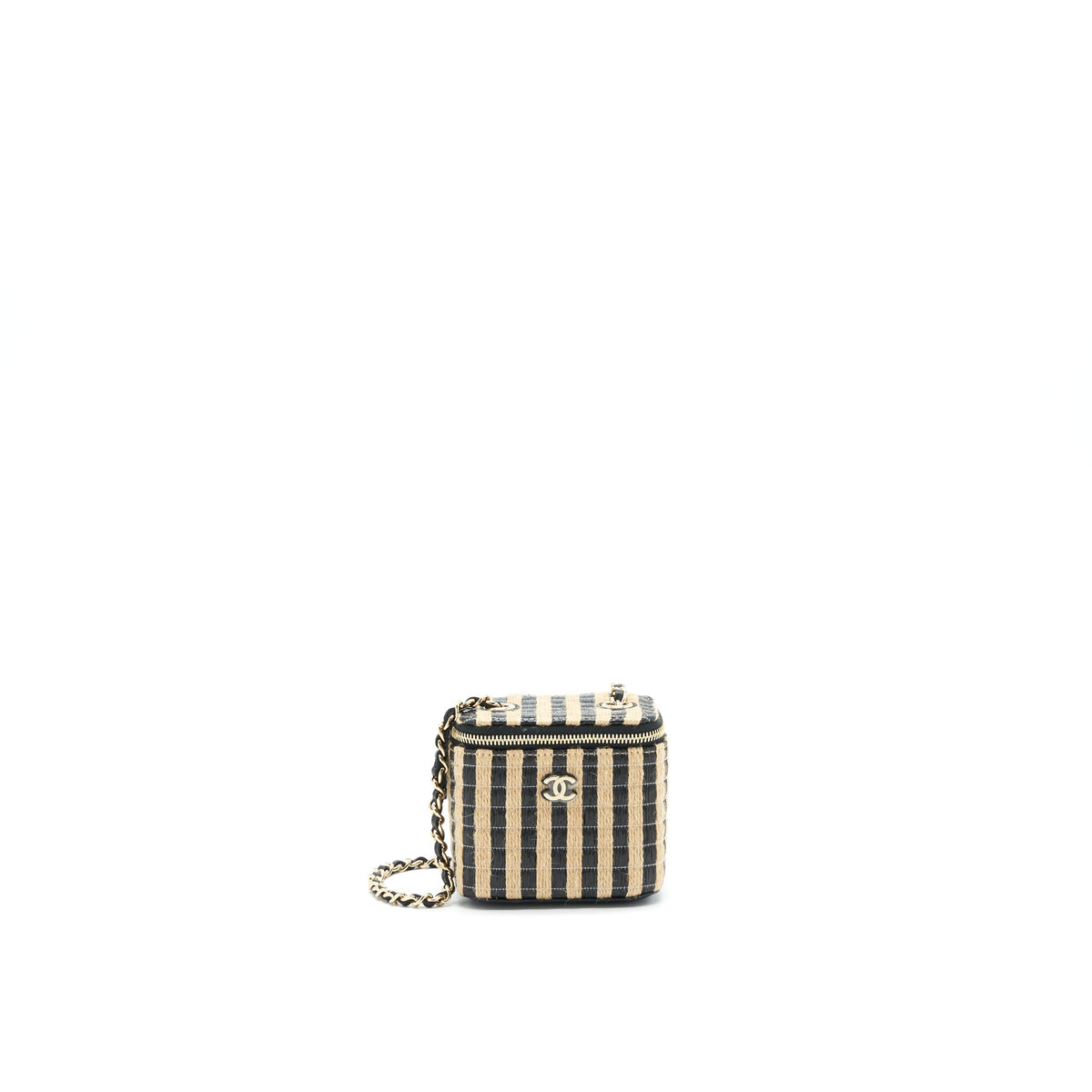 chanel-small-vanity-with-chain-raffia-black-beige-stripe