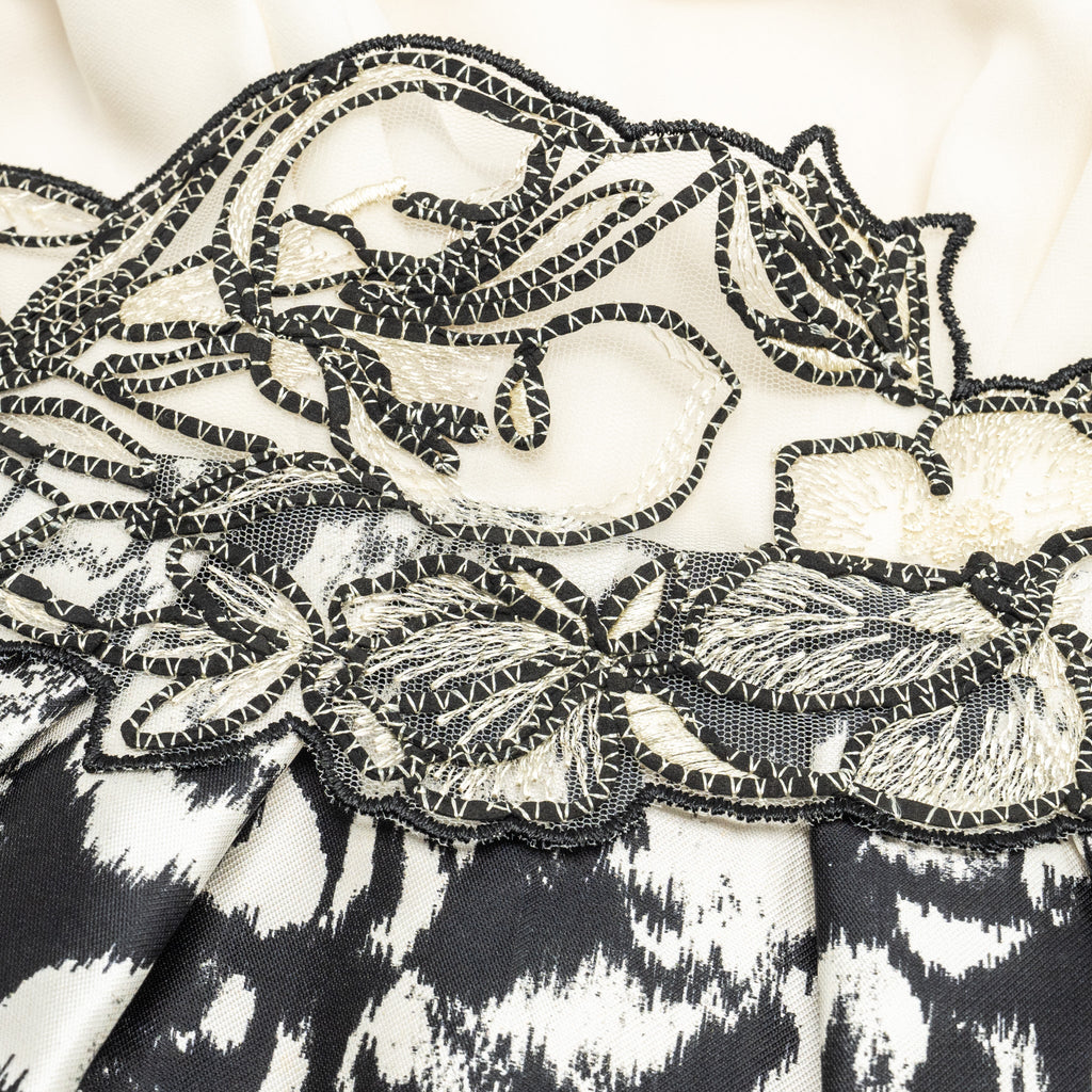 max-mara-size-36-embroidered-waist-detailed-sleeveless-sheath-dress-silk-white-black