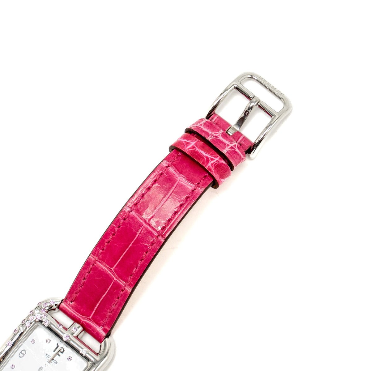 hermes-cape-cod-watch-small-model-31mm-steel-case-mother-of-pearl-dial-with-diamonds-alligator-raspberry-strap-copy