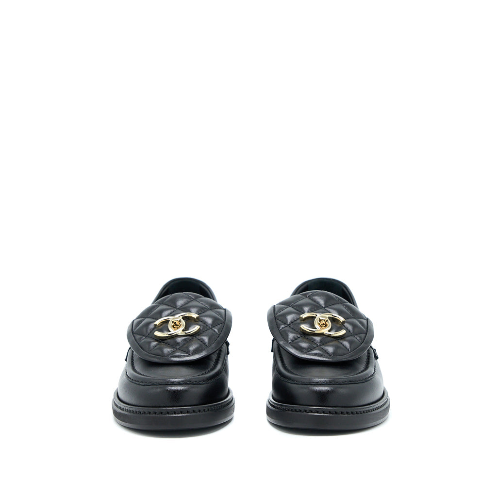 chanel-size-38-cc-turnlock-loafers-black-quilted-leather-lghw