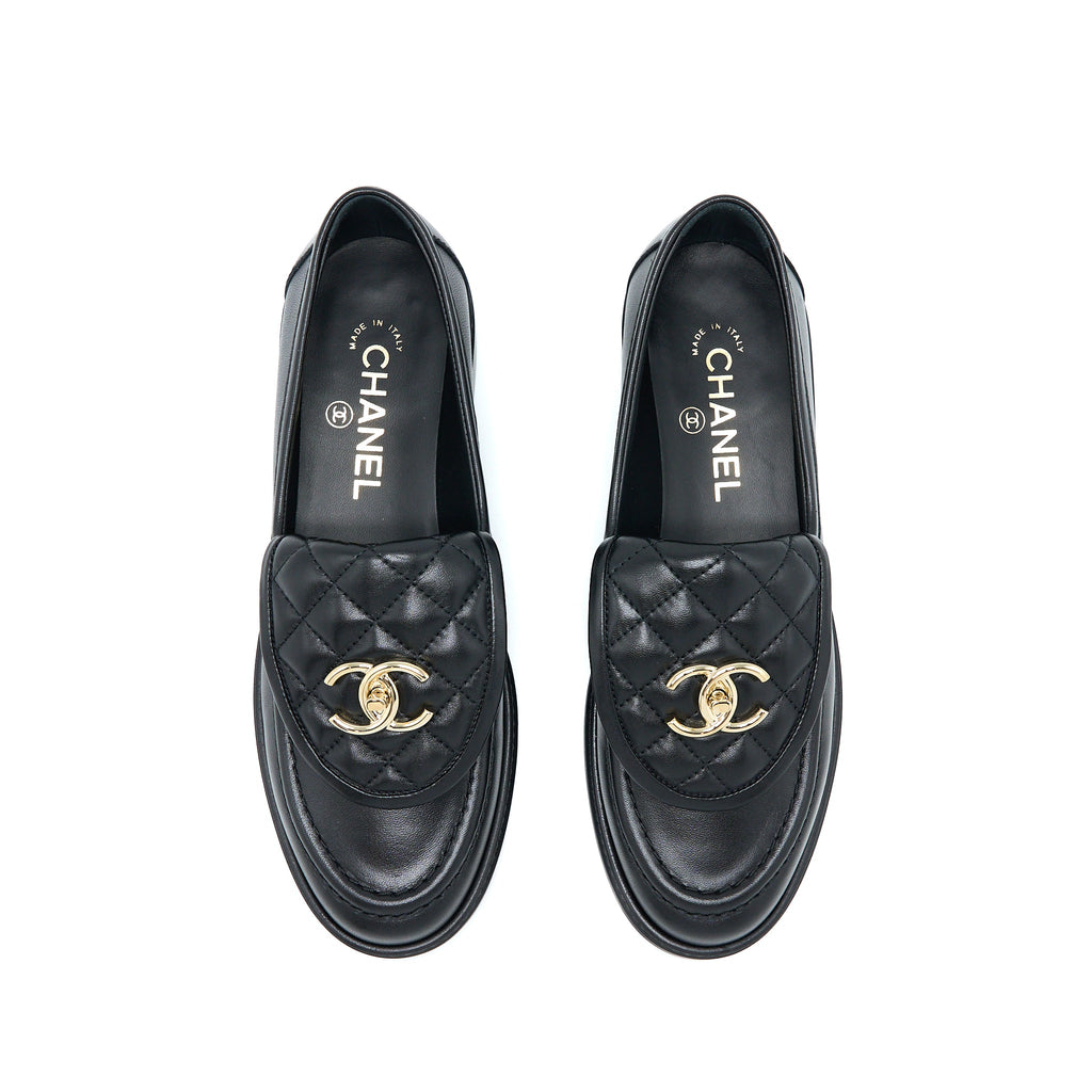 chanel-size-38-cc-turnlock-loafers-black-quilted-leather-lghw