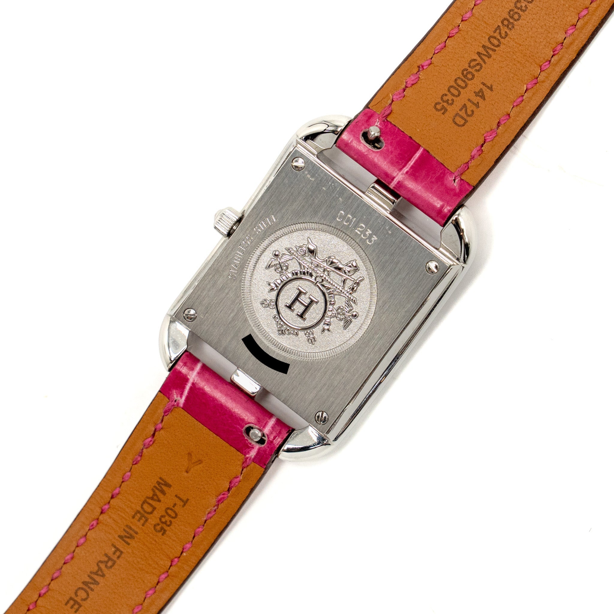 hermes-cape-cod-watch-small-model-31mm-steel-case-mother-of-pearl-dial-with-diamonds-alligator-raspberry-strap-copy