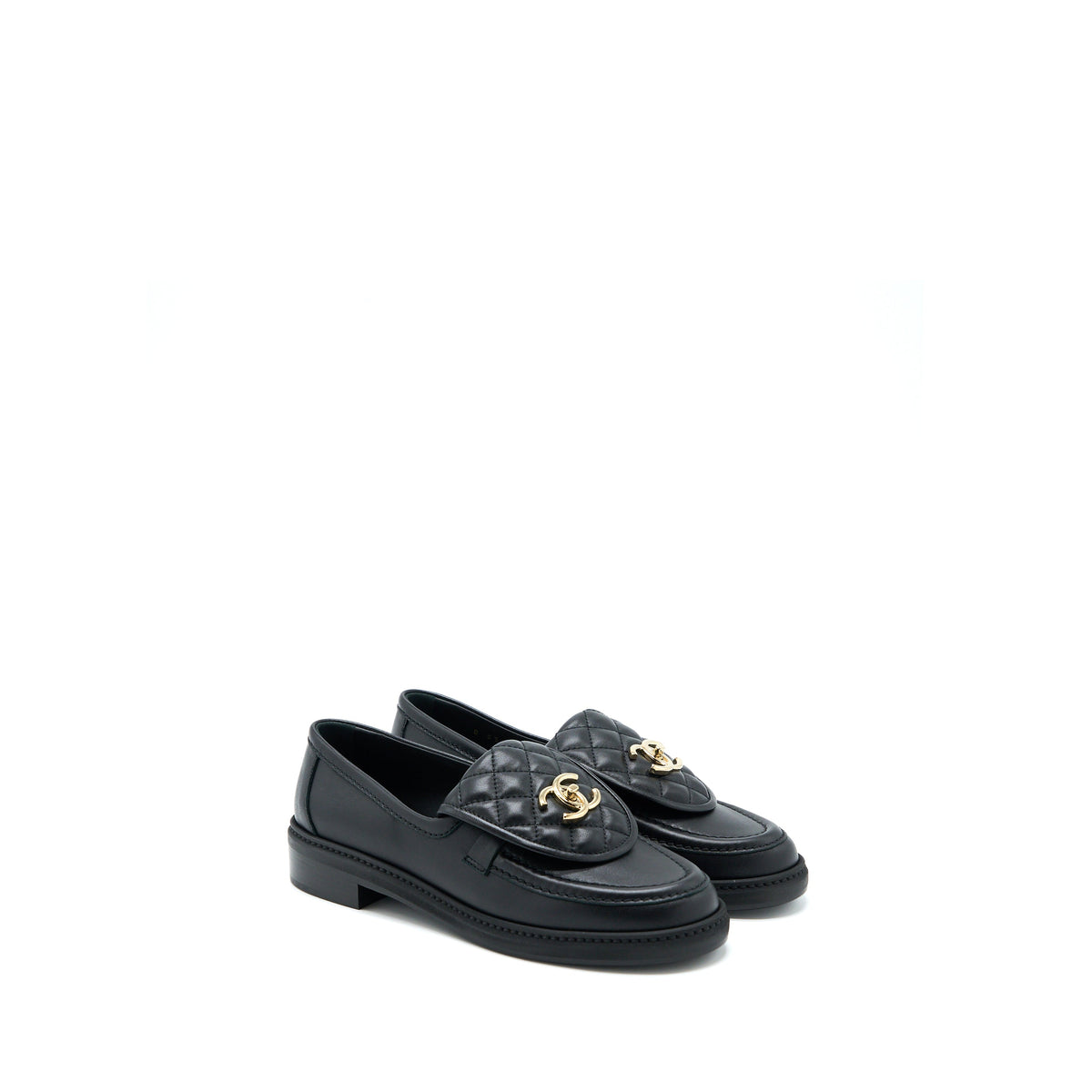 chanel-size-37-5-turnlock-loafers-quilted-leather-black-lghw