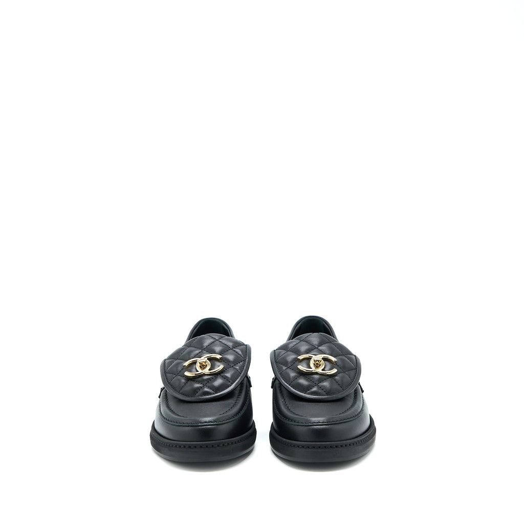 chanel-size-37-5-turnlock-loafers-quilted-leather-black-lghw