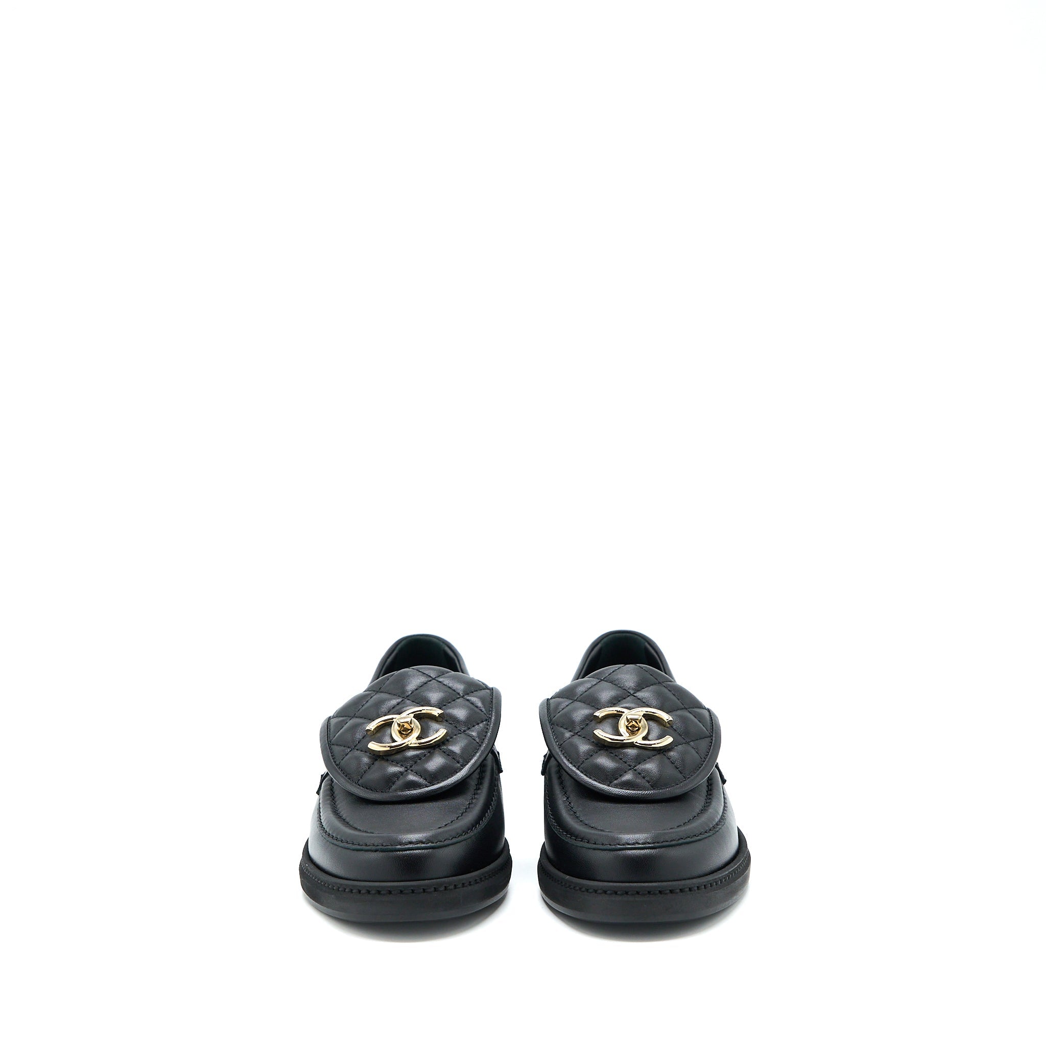 chanel-size-37-5-turnlock-loafers-quilted-leather-black-lghw