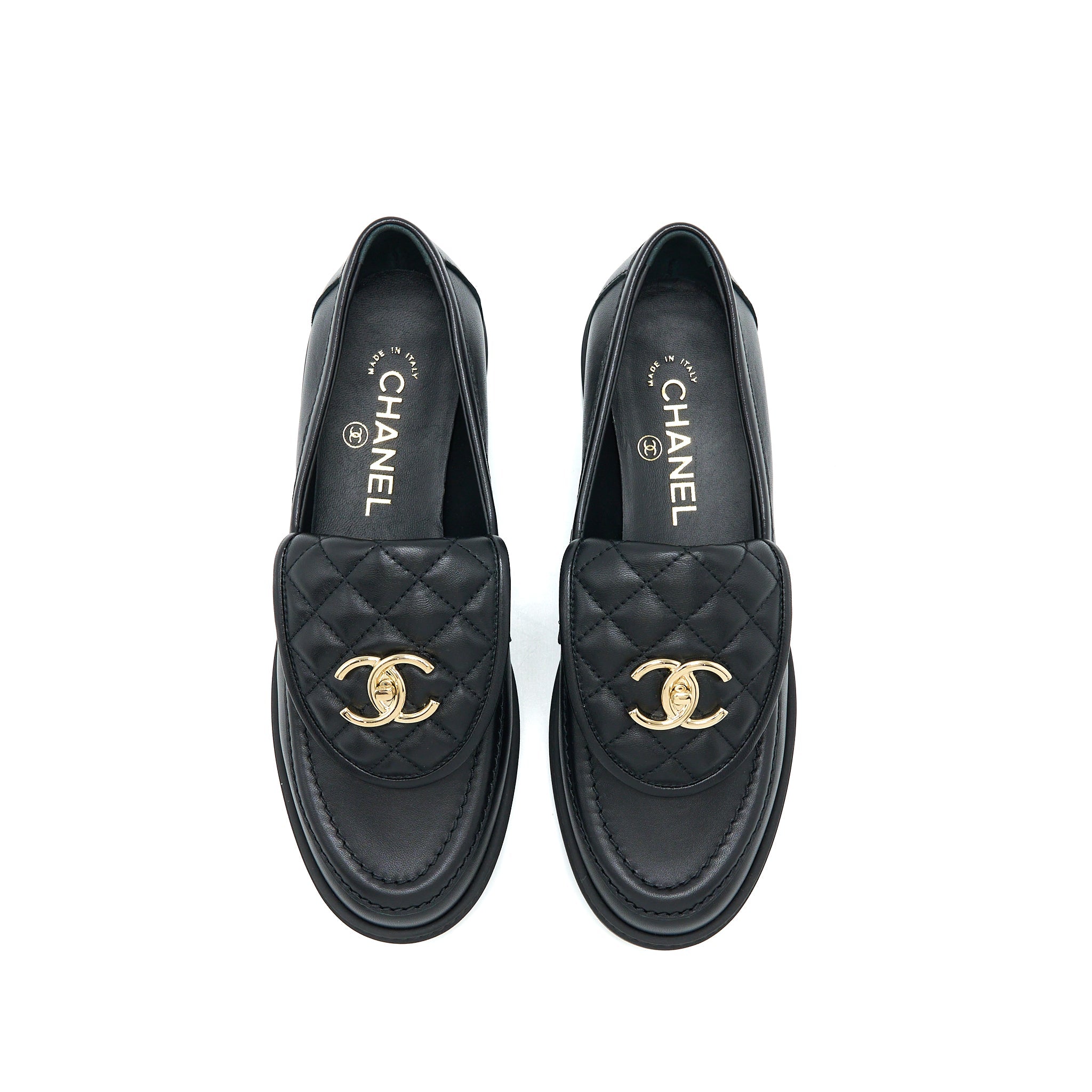 chanel-size-37-5-turnlock-loafers-quilted-leather-black-lghw