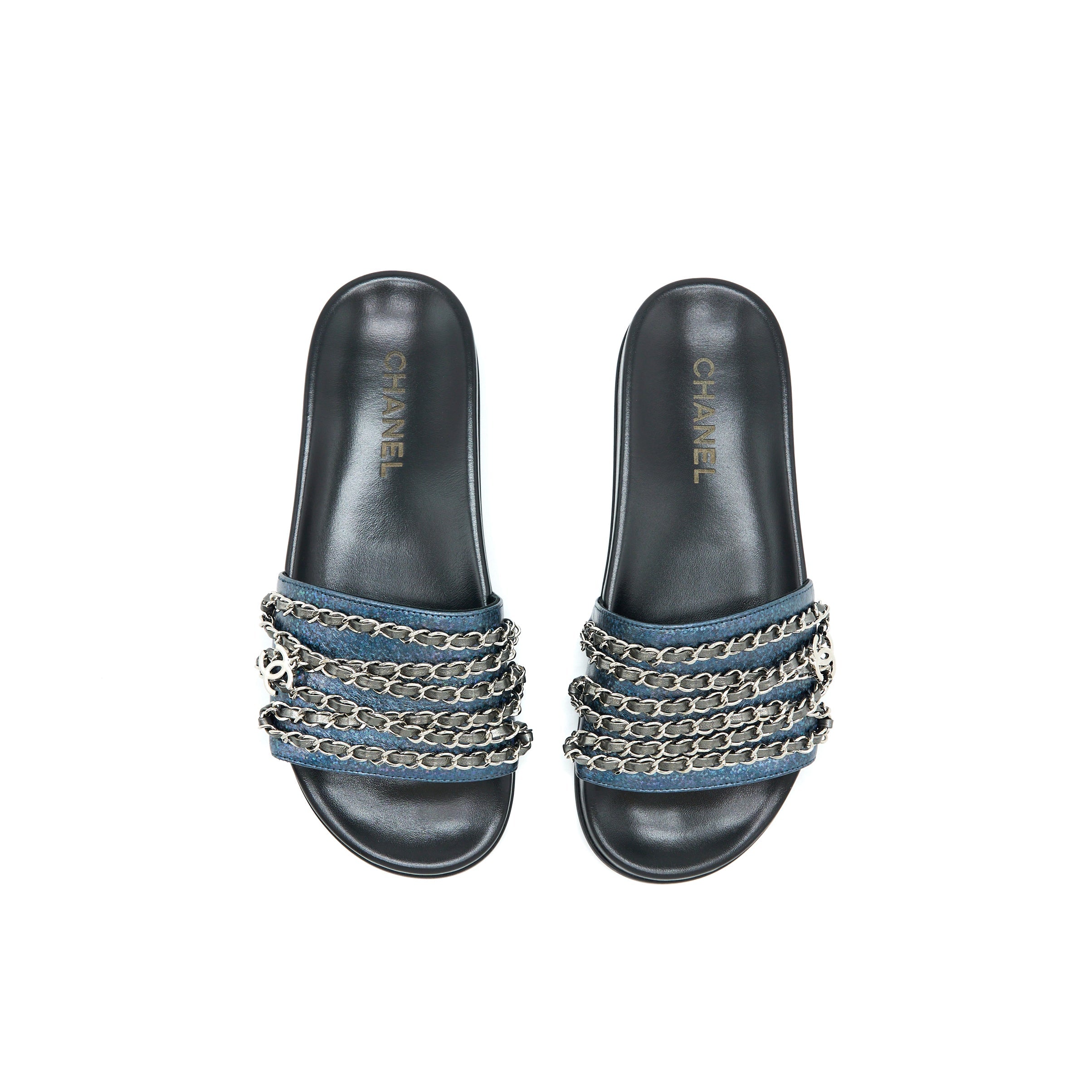 chanel-size-39-cc-logo-dropped-leather-chain-sandals-multicolour