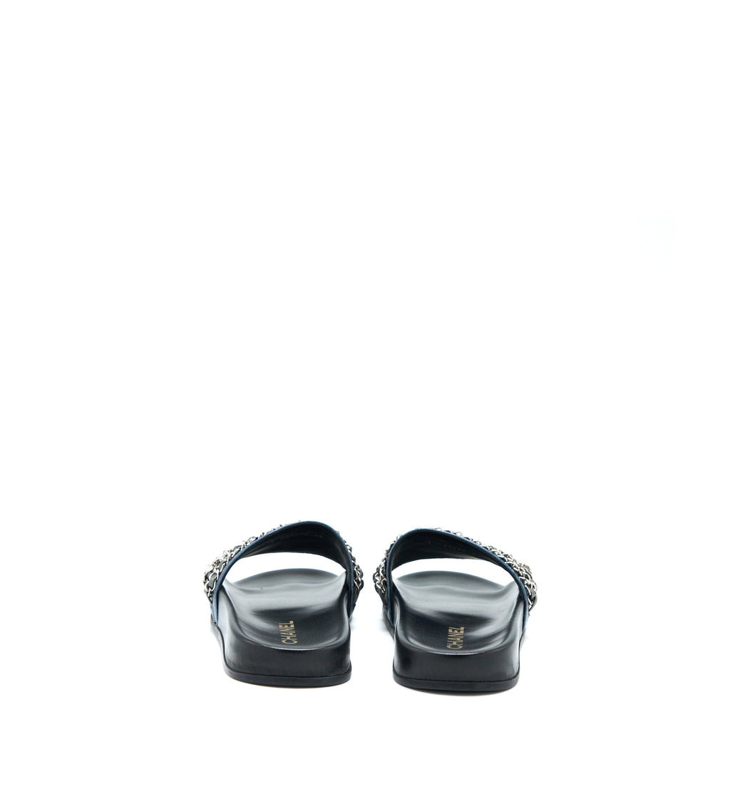 chanel-size-39-cc-logo-dropped-leather-chain-sandals-multicolour