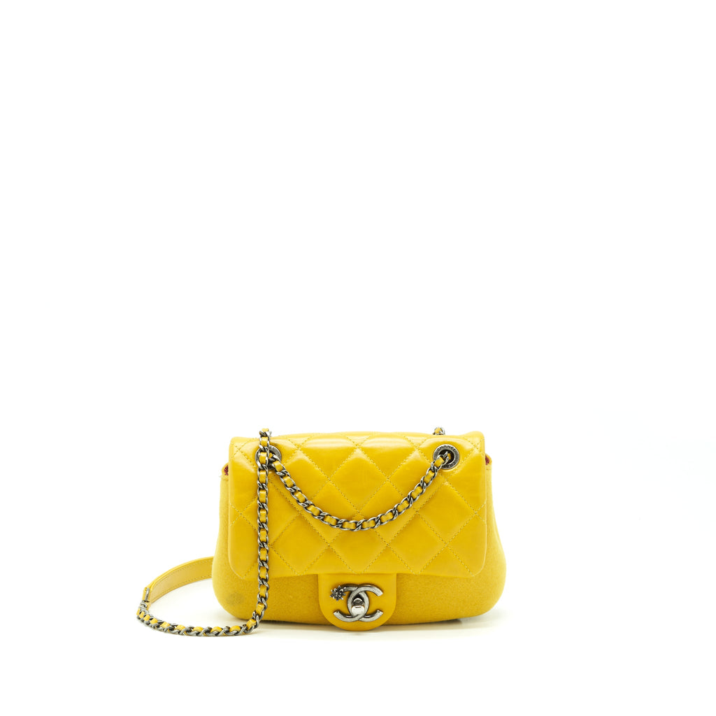 chanel-seasonal-limited-flap-bag-leather-and-fabric-yellow-with-ruthenium-hardware