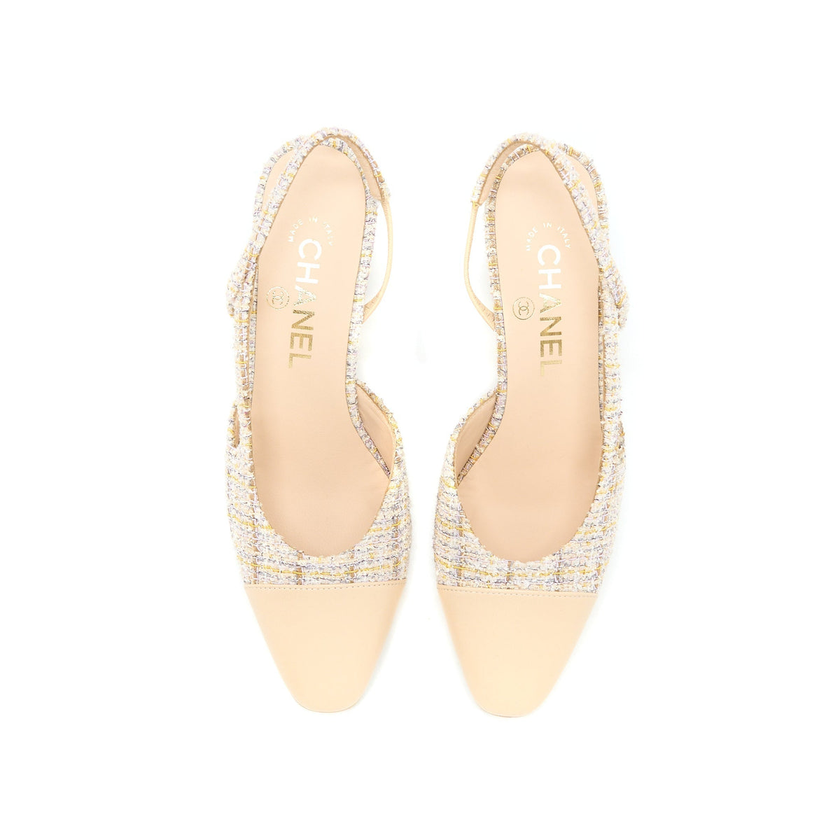 CHANEL SLINGS SHOES TWEED/LEATHER MULTICOLOUR
